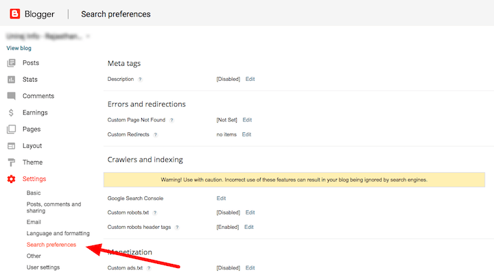 Blogspot Search Preferences