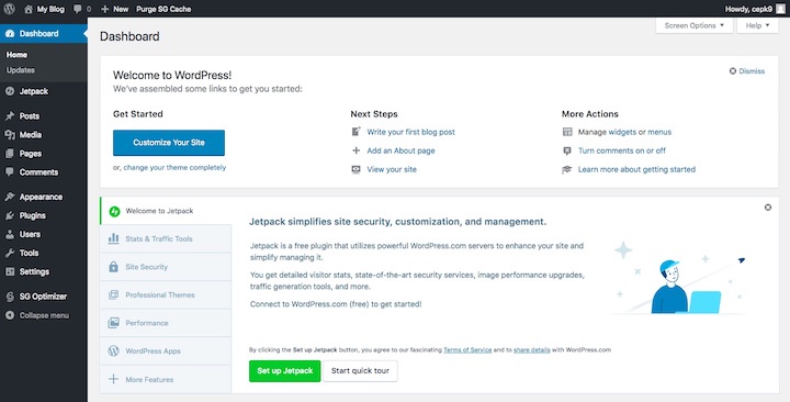 SiteGround WordPress Dashboard