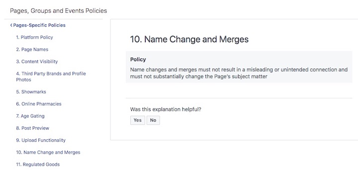 Facebook Page Name Change Policy