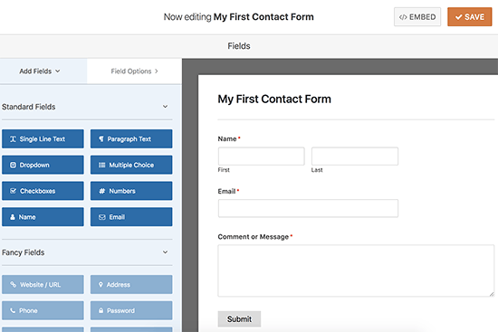 WPForms Edit Contact Form