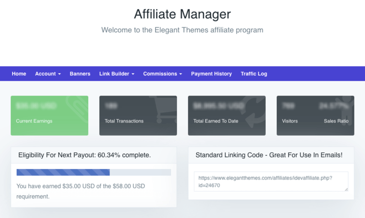 Elegant Themes Affiliate Dashboard