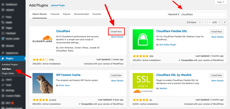 Add Cloudflare WordPress Plugin