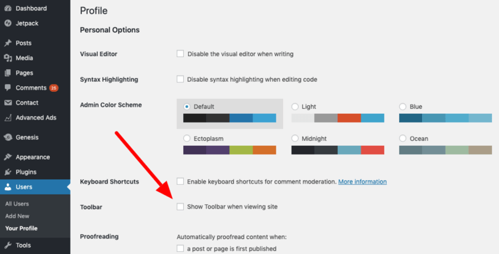 Disable WordPress Toolbar