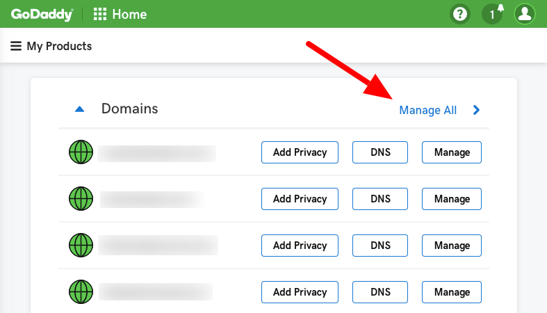 GoDaddy Manage Domains
