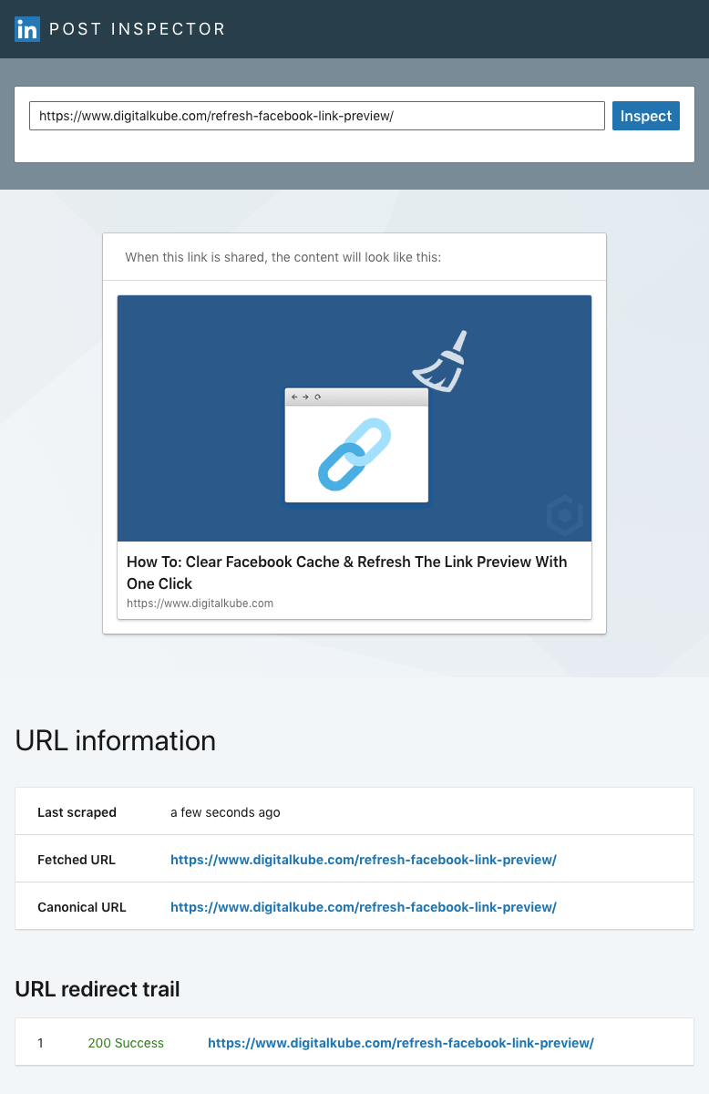 LinkedIn Post Inspector Result