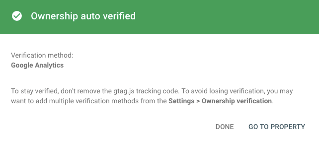 Search Console Ownership Auto Verified