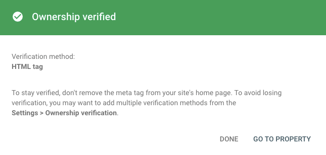 Search Console Ownership Verified