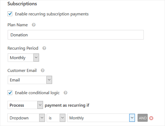 WPForms Enable Recurring Payments