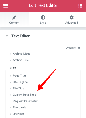 Elementor Text Editor Current Date Time