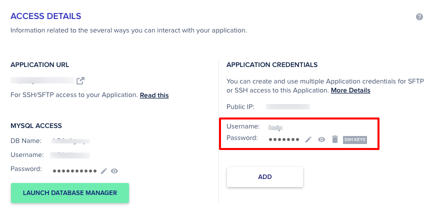 Cloudways Application SFTP Credentials