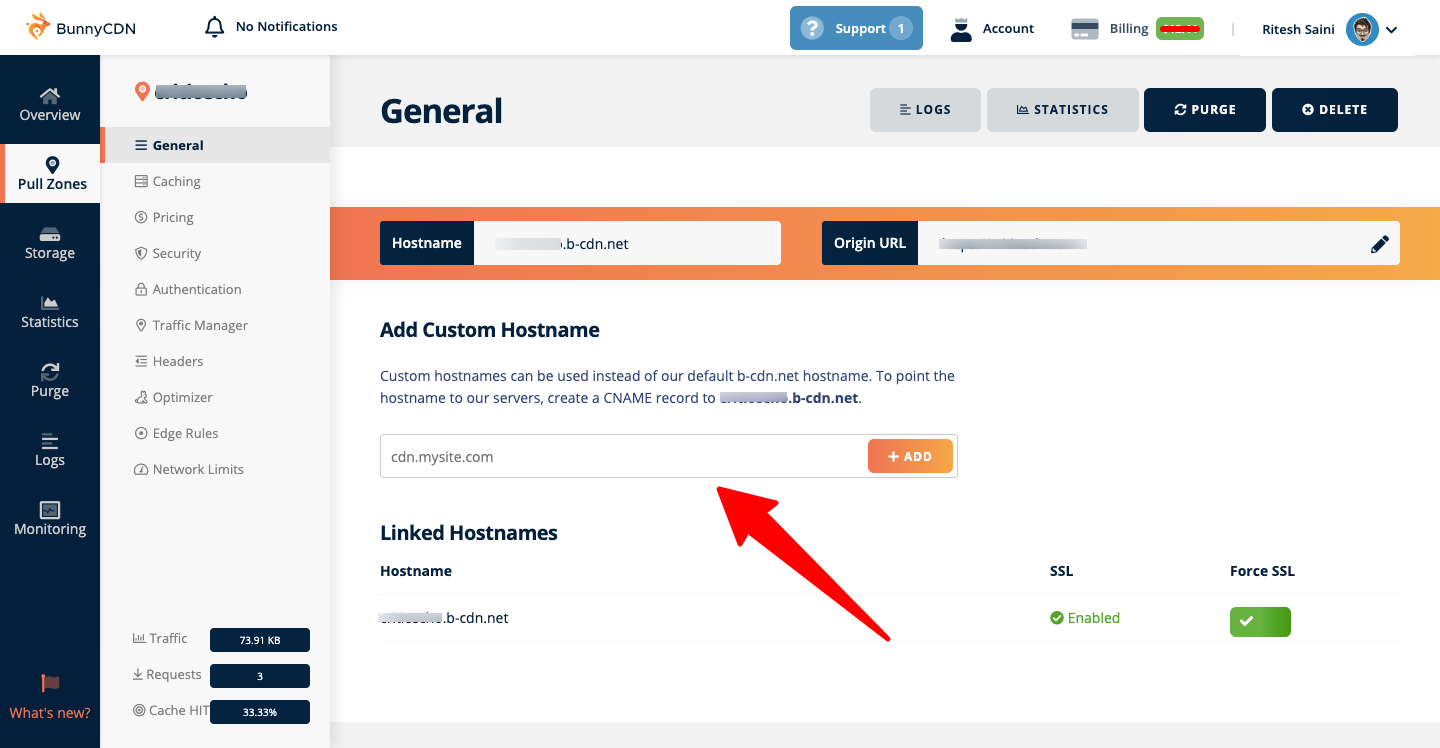 Custom Hostname BunnyCDN