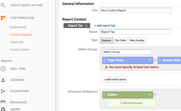 Google Analytics Custom Reports