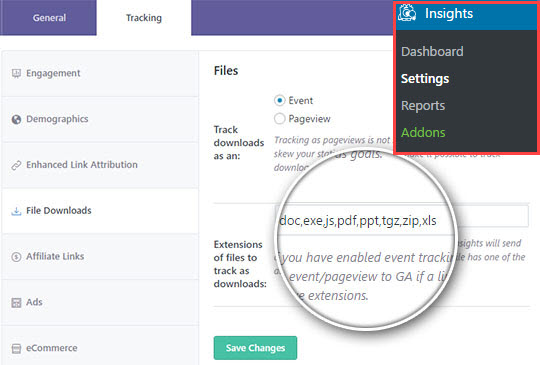 MonsterInsights File Downloads Tracking Extensions