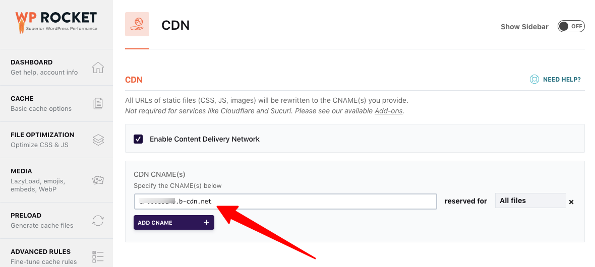 WP Rocket CDN CNAME